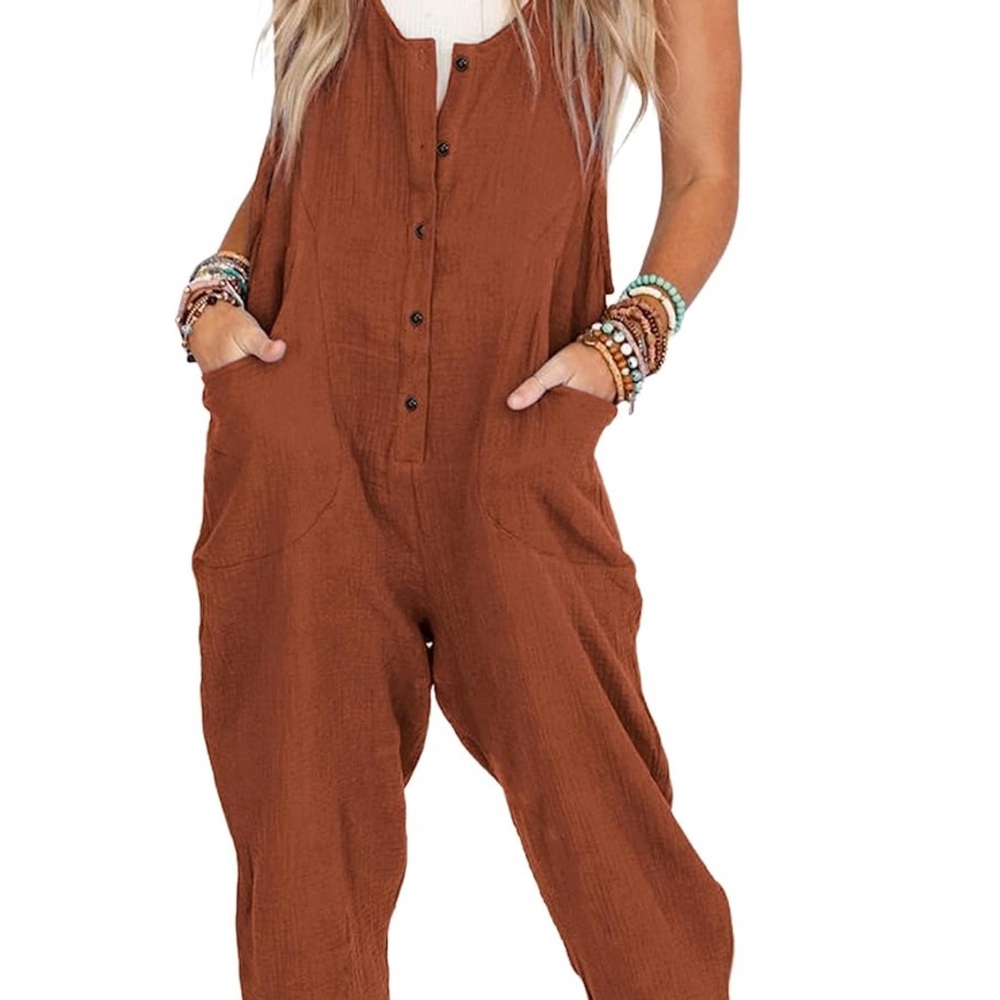 Women's Brown Button-Front Jumpsuit